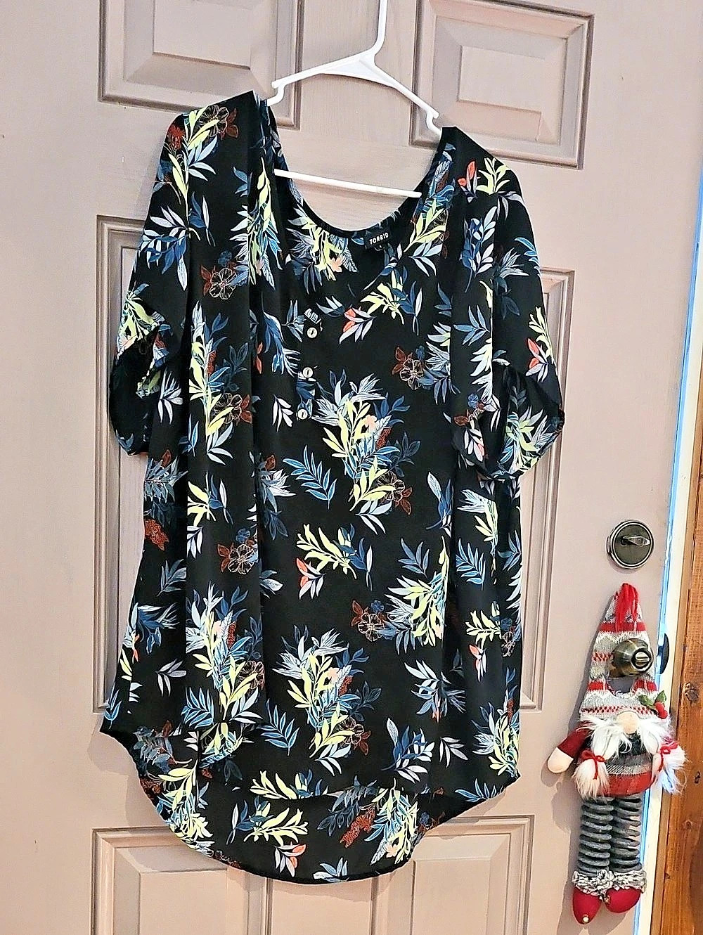 Torrid Harper Challis Short Sleeve Blouse Black Floral
